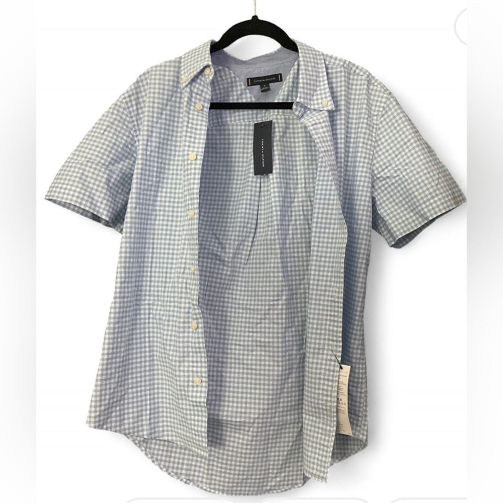 NWT Tommy Hilfiger Blue Checkered Button-Down Shirt Men’s Medium Short Sleeve